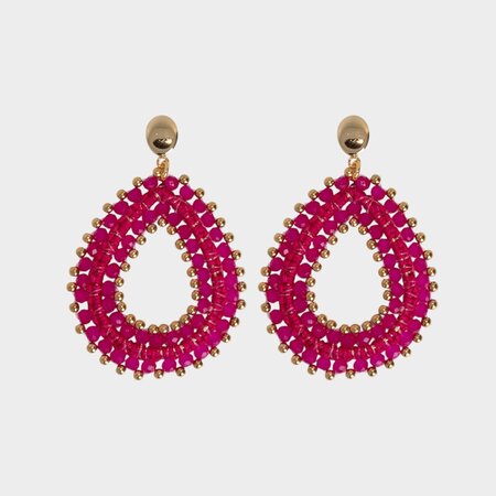 Oorbellen druppel draad fuchsia