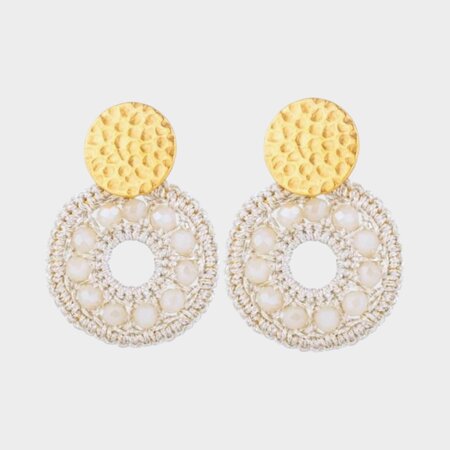 Oorbellen draad crystal beige