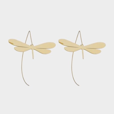 Oorbellen haak goud libelle