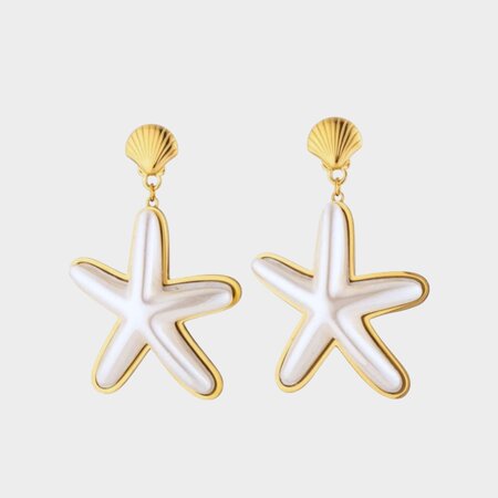 Oorbellen staal zeester parel