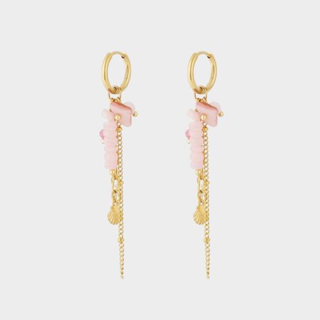 Oorbellen ketting kraal roze