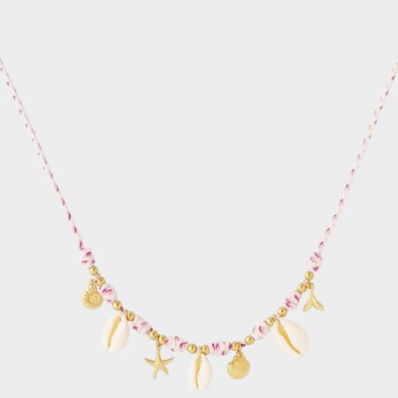 Ketting touw schelp roze