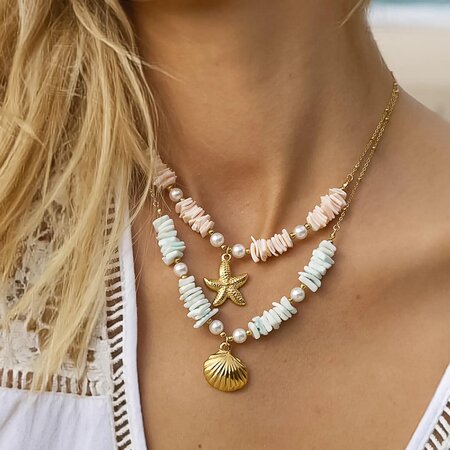 Ketting parel schelp roze