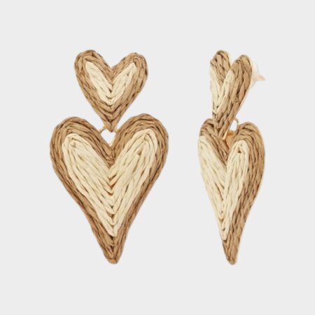 Oorbellen duo hart raffia