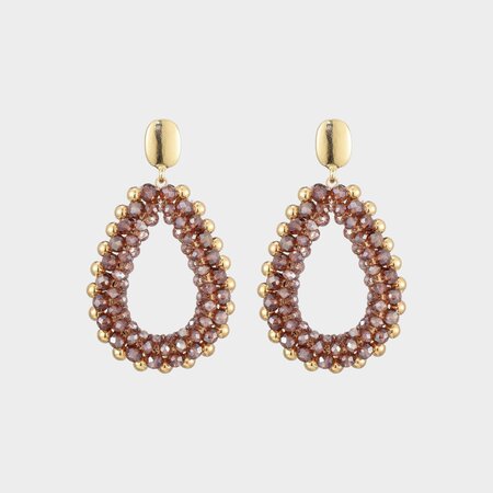 Oorbellen druppel glas taupe