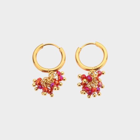 Oorbellen tros kraal fuchsia