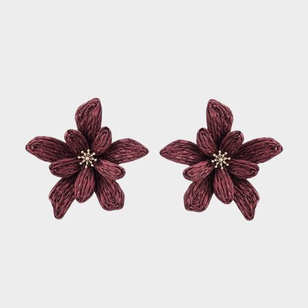 Oorbellen raffia bloem bordeaux