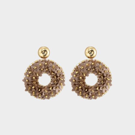 Oorbellen paillet bloem taupe