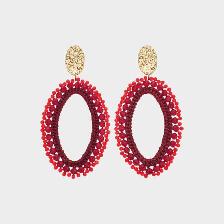 Oorbellen ovaal draad rood