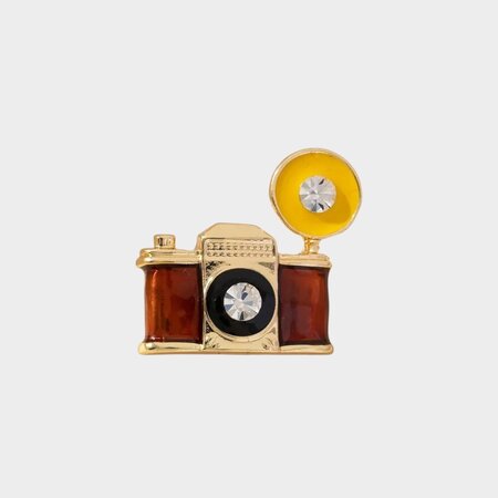 Broche camera bruin