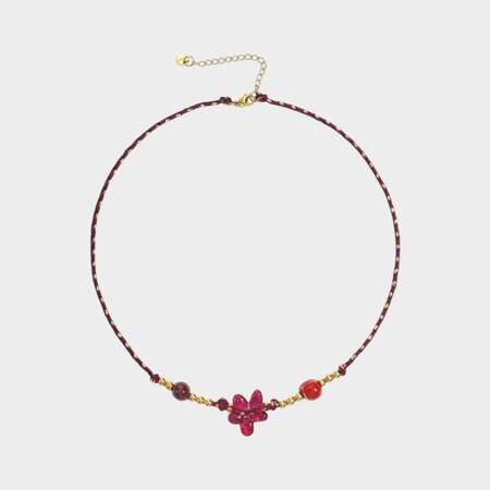 Ketting touw bloem bordeaux