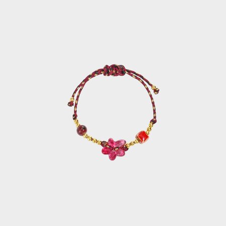 Armband touw bloem bordeaux