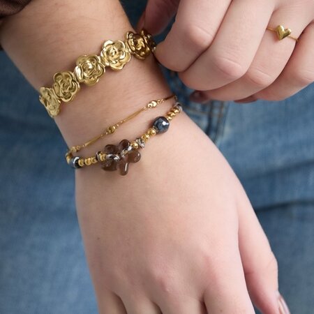 Armband touw bloem bordeaux