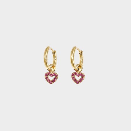 Oorbellen hart strass fuchsia