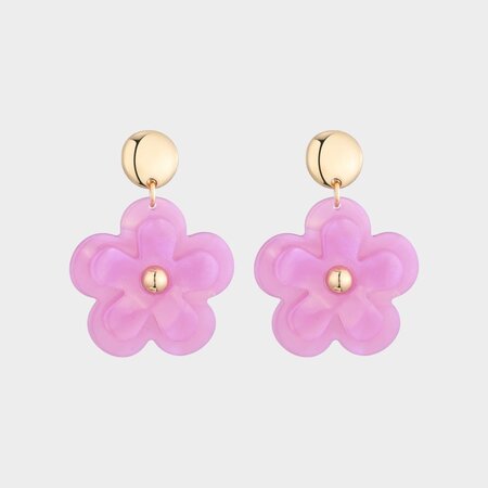 Oorbellen bloem dubbel fuchsia