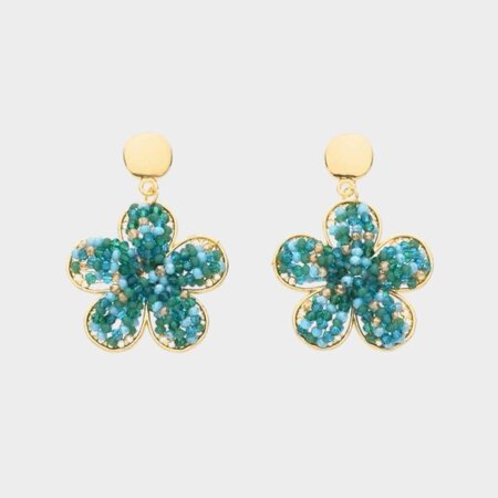 Oorbellen crystal bloem blauw