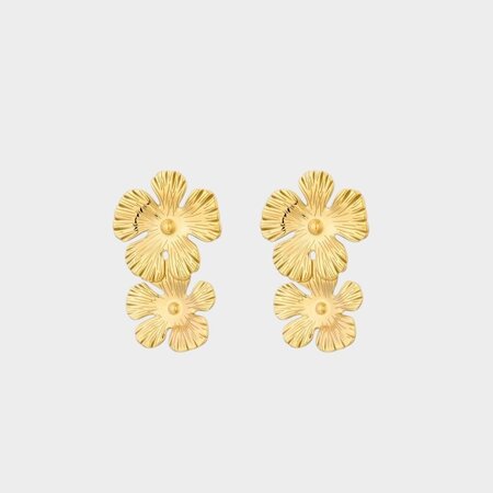 Oorbellen duo bloem goud