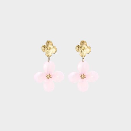 Oorbellen duo bloem roze
