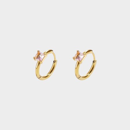 Oorbellen square crystal roze