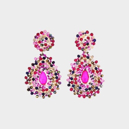 Oorbellen druppel glas fuchsia