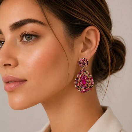 Oorbellen druppel glas fuchsia