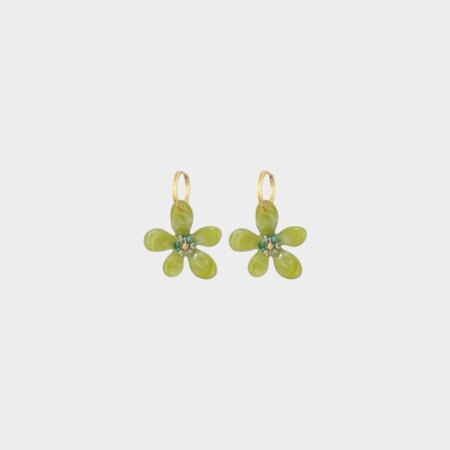 Oorbellen resin bloem olijf