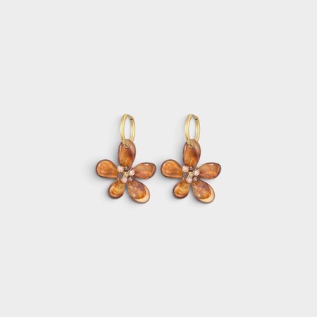 Oorbellen resin bloem cognac