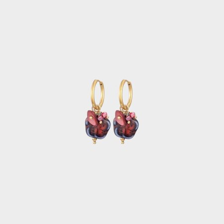 Oorbellen creool bloem bordeaux
