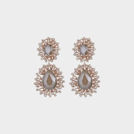 Oorbellen duo crystal taupe