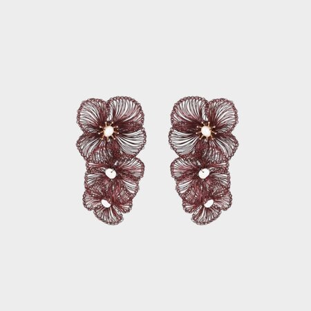 Oorbellen trio bloem bordeaux
