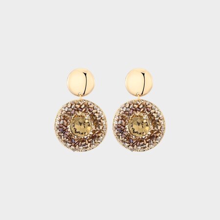 Oorbellen rond crystal brons