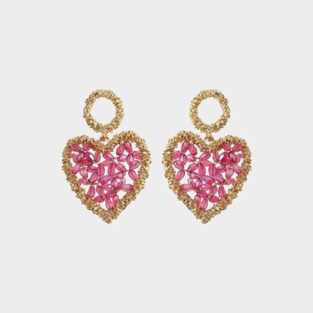 Oorbellen hart facet fuchsia