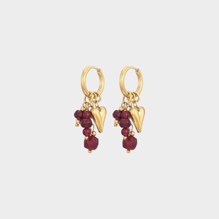 Oorbellen hart glas bordeaux