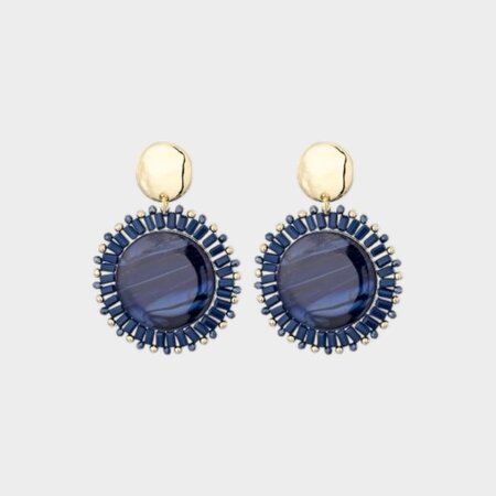 Oorbellen rond steen blauw